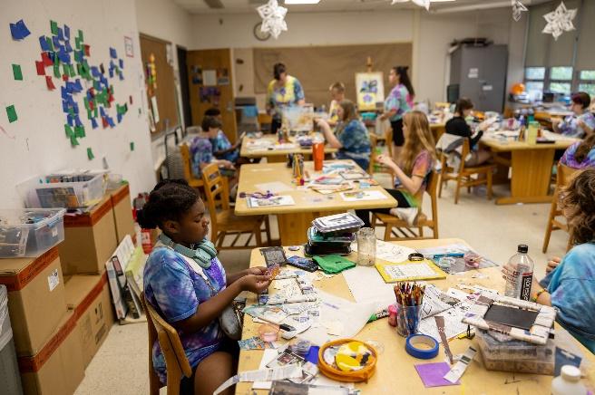 Art Camp students at tables